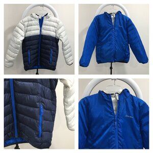 EDDIE BAUER Boys Kids Duck Down Reversible Zip Pocket Hoodie Puffer Jacket